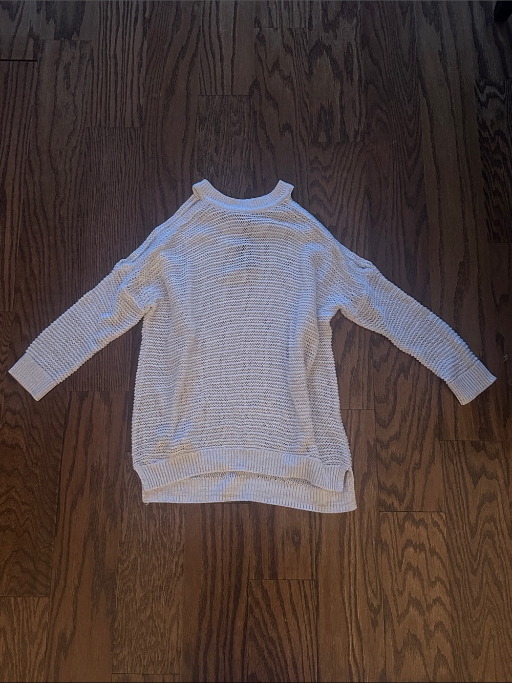 Express Open-Knit Crewneck Sweater in Cream